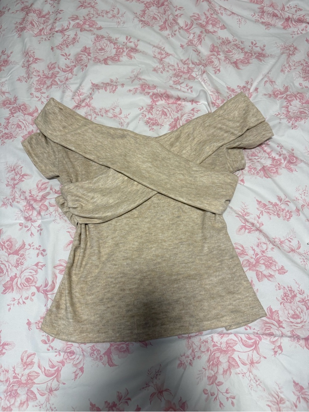 Beige Off-Shoulder Knit Top